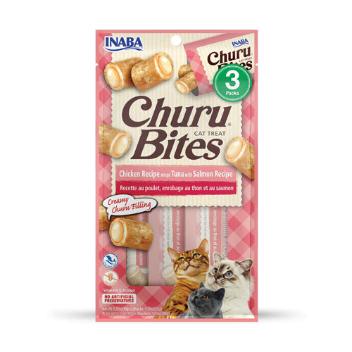 Snack Cremoso Para Gato Inaba Churu Bites Pollo Wraps Atún Con Salmón - 30 Gr