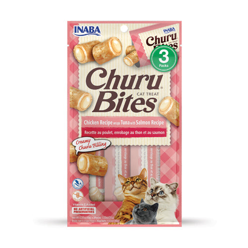 Snack Cremoso Para Gato Inaba Churu Bites Pollo Wraps Atún Con Salmón - 30 Gr