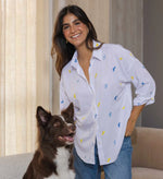 Camisa Ext Full Bordado Perros Blanco