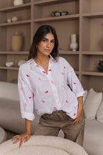 Camisa Ext Full Bordado Gatos Blanco