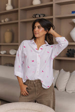 Camisa Ext Full Bordado Gatos Blanco