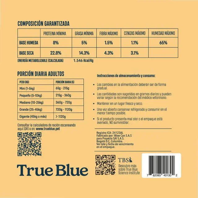 True Blue - adulto chicken n rice x 5 UND (2,5 KG)