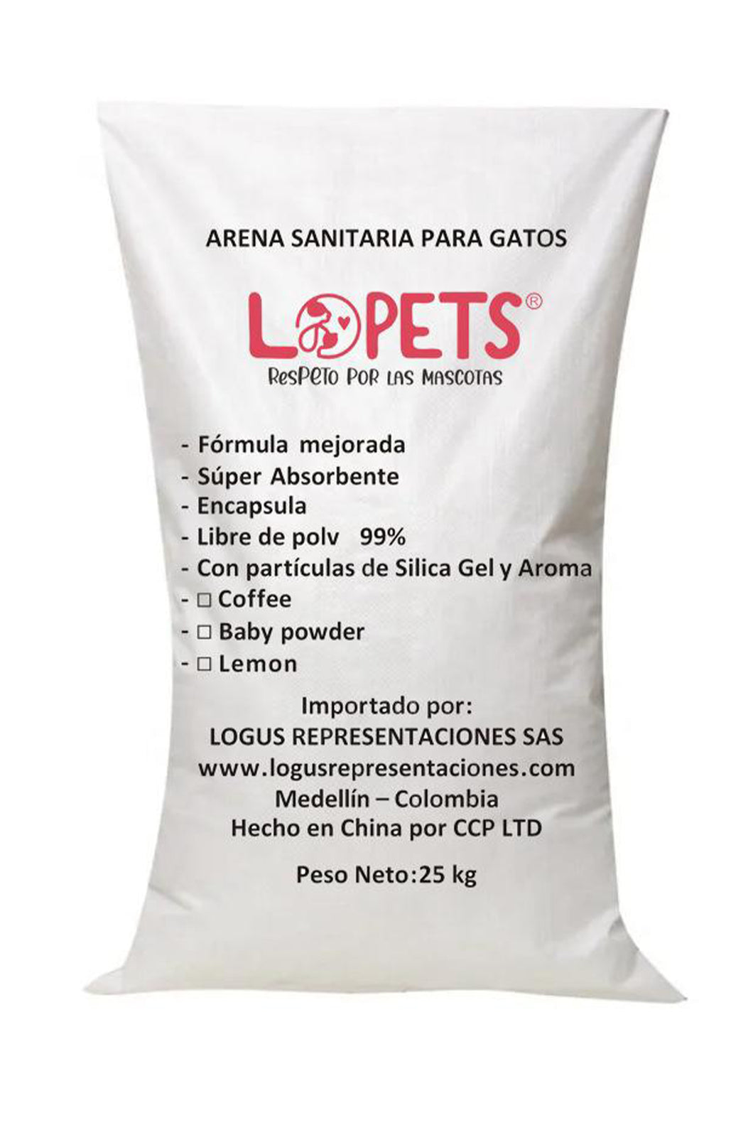 ARENA  LOPETS X 25 KG (AROMAS : LAVANDA, BEBE, NATURAL)
