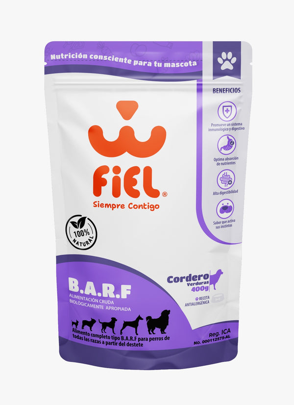 Alimento Barf Perros Cordero y verduras Fiel