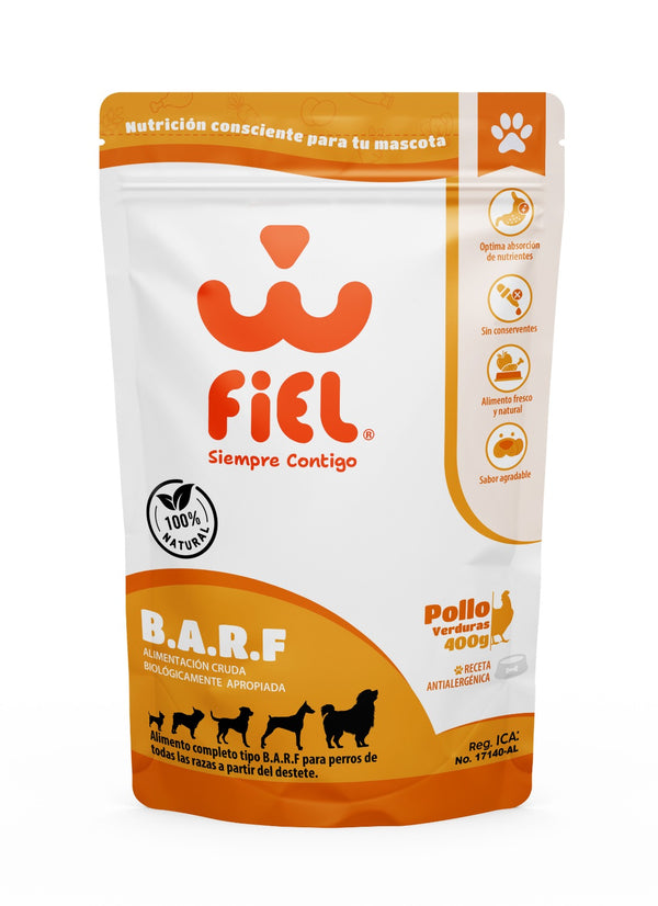 Alimento Barf Perros Pollo y verduras Fiel