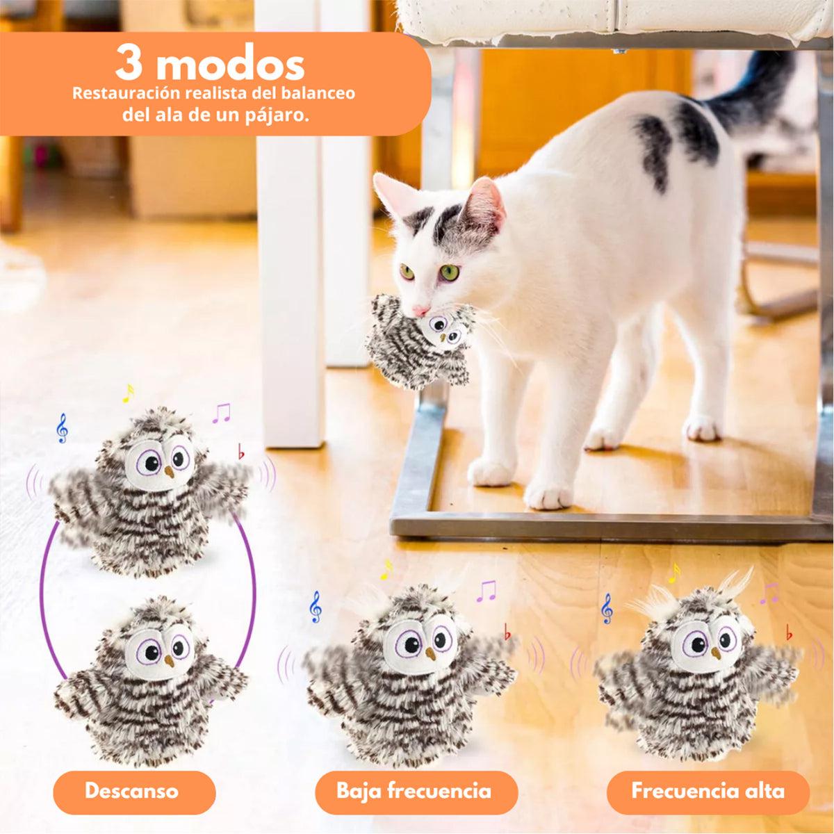 BUHO OSCILANTE RECARGABLE CON SONIDO CATNIP DKT PW10052