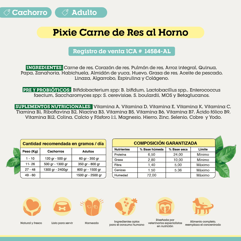 Pixie Dieta Horneada Para Perros Cachorros / Adultos