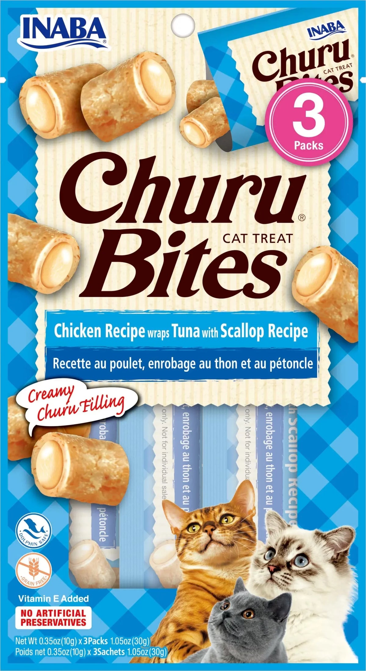 Snack Cremoso Para Gato Inaba Churu Bites Pollo Wraps Atún Con Viera - 30 Gr