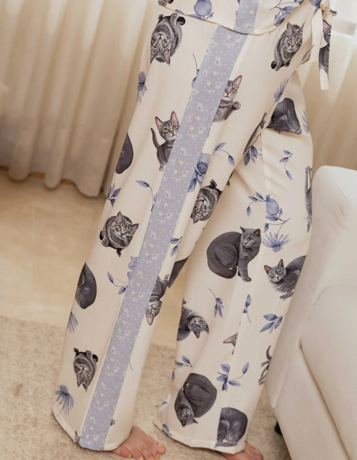 Pijama Pantalón Gatos Grises Marfil