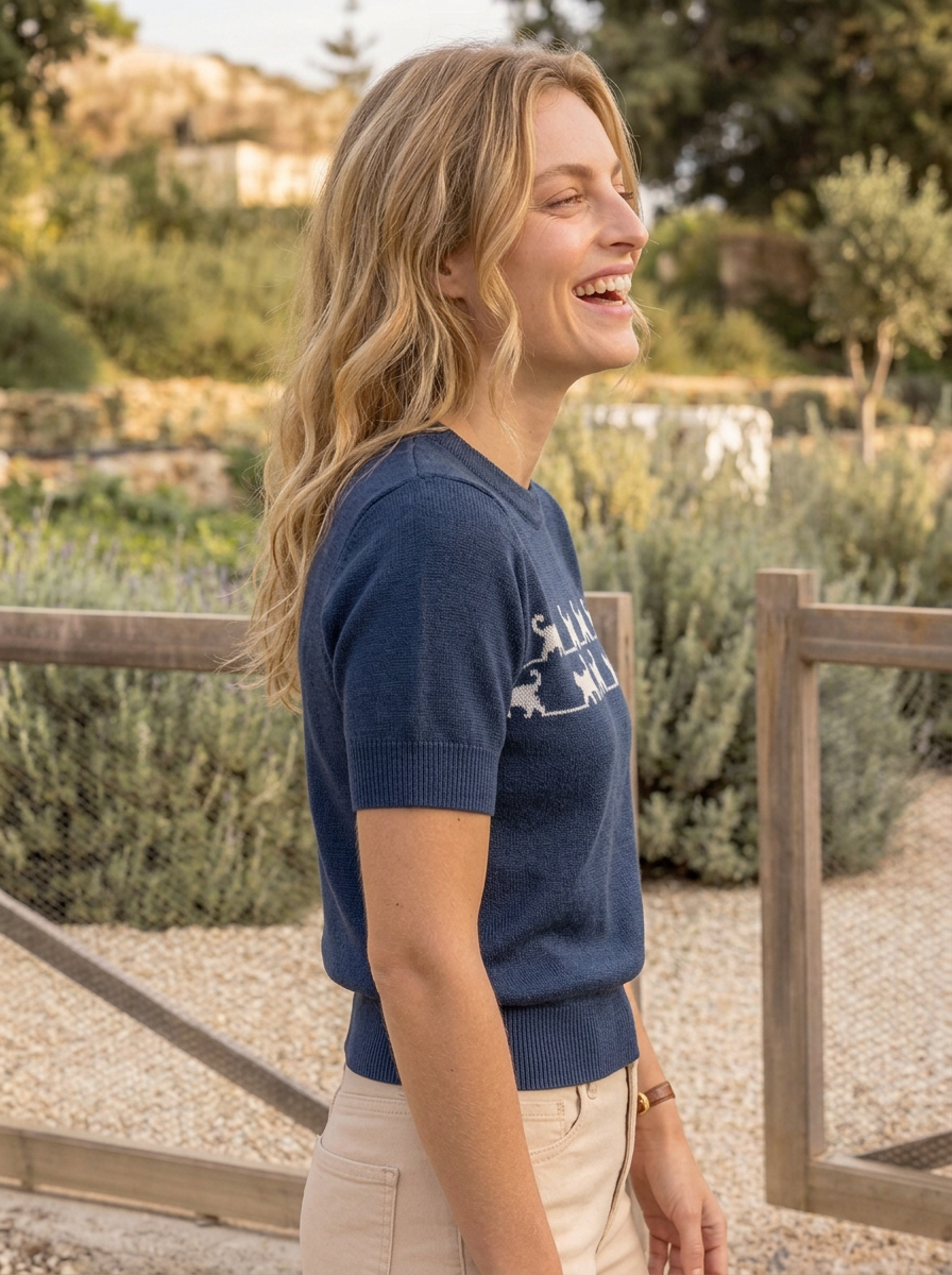 Camiseta Tejida Gato Azul