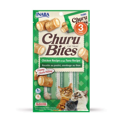 Snack Cremoso Para Gato Inaba Churu Bites Pollo Wraps Atún Con Salmón - 30 Gr