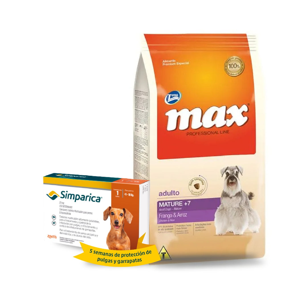 Max Mature Frango y Arroz x 15kg + Simparica GRATIS