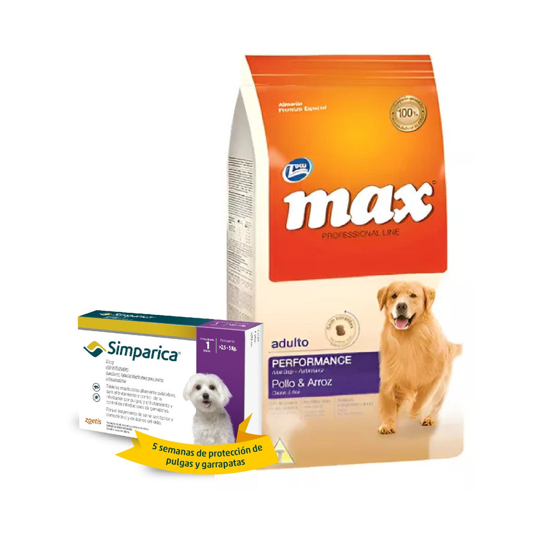 Max Adulto Performance Pollo x 20kg + Simparica GRATIS