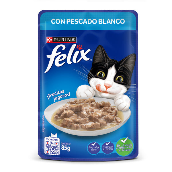 Pouch Felix Sensaciones de Pescado Blanco en Salsa Alimento para Gatos Purina 85gr
