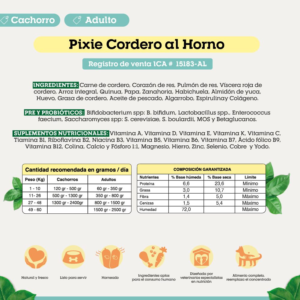 Pixie Dieta Horneada Para Perros Cachorros / Adultos