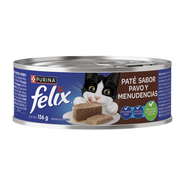 Lata Felix Paté Pavo y Menudencias para Gatos Purina 156gr