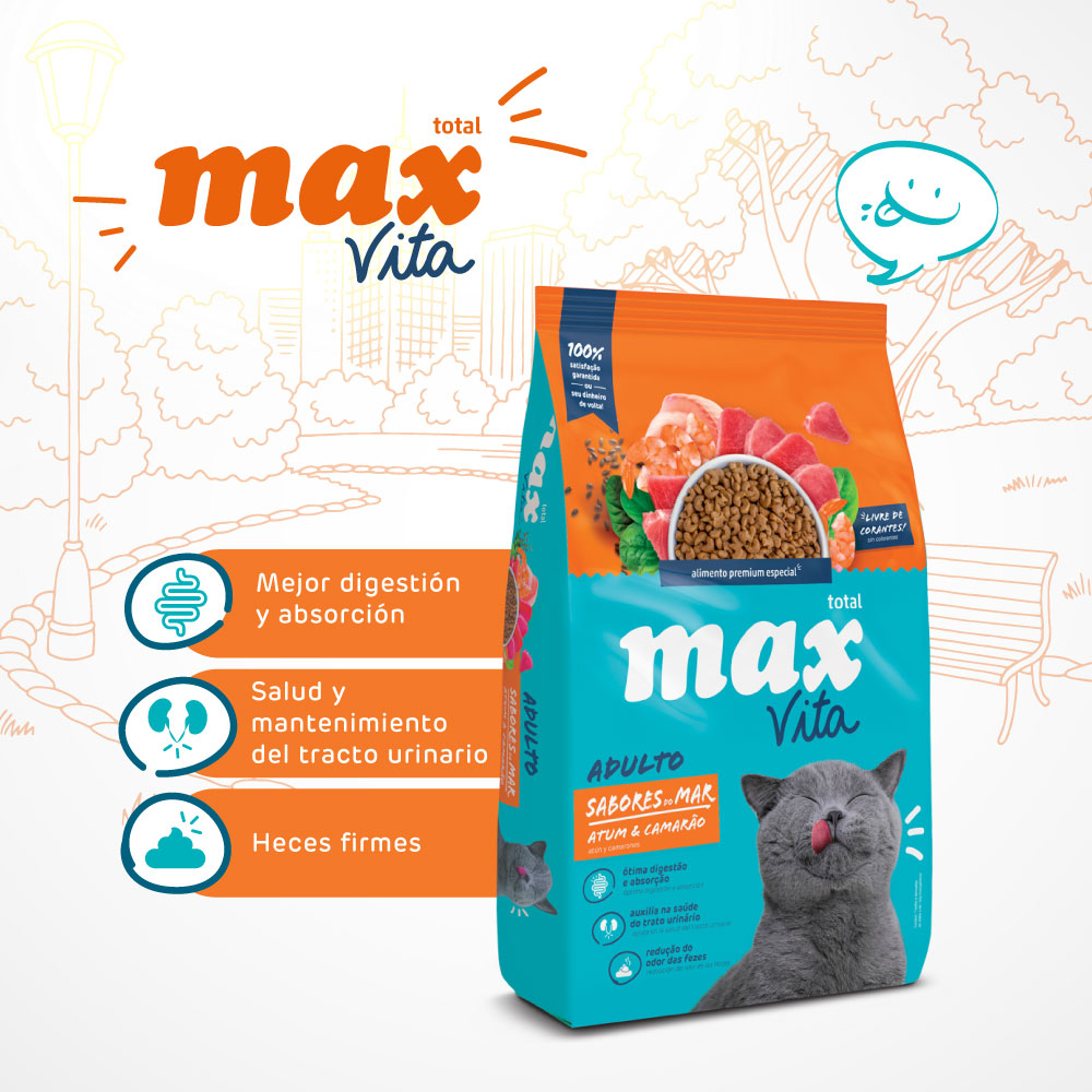 Max Vita Alimento para Gato Adulto Sabores de Mar Atún y Camarón